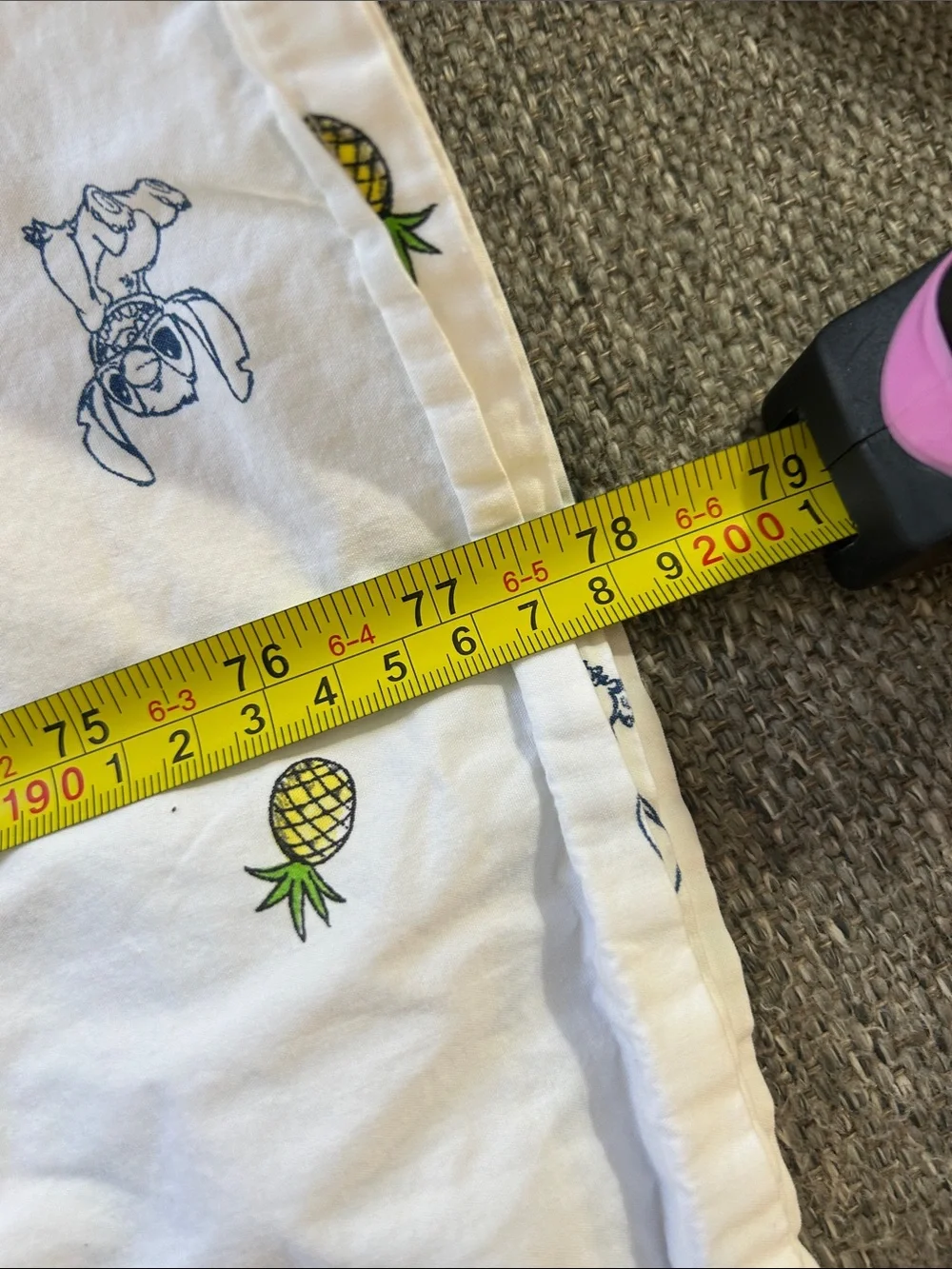 Disney White Sheet with Navy Stitch and Green Pineapple Motif | Full Flat Sheet